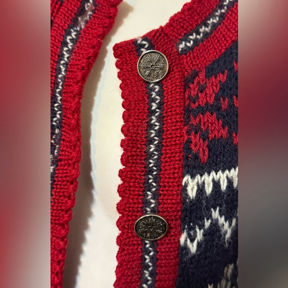 REI Vintage Cardigan Sweater Red White Blue Fair Isle Nordic Wool - Picture 3 of 6